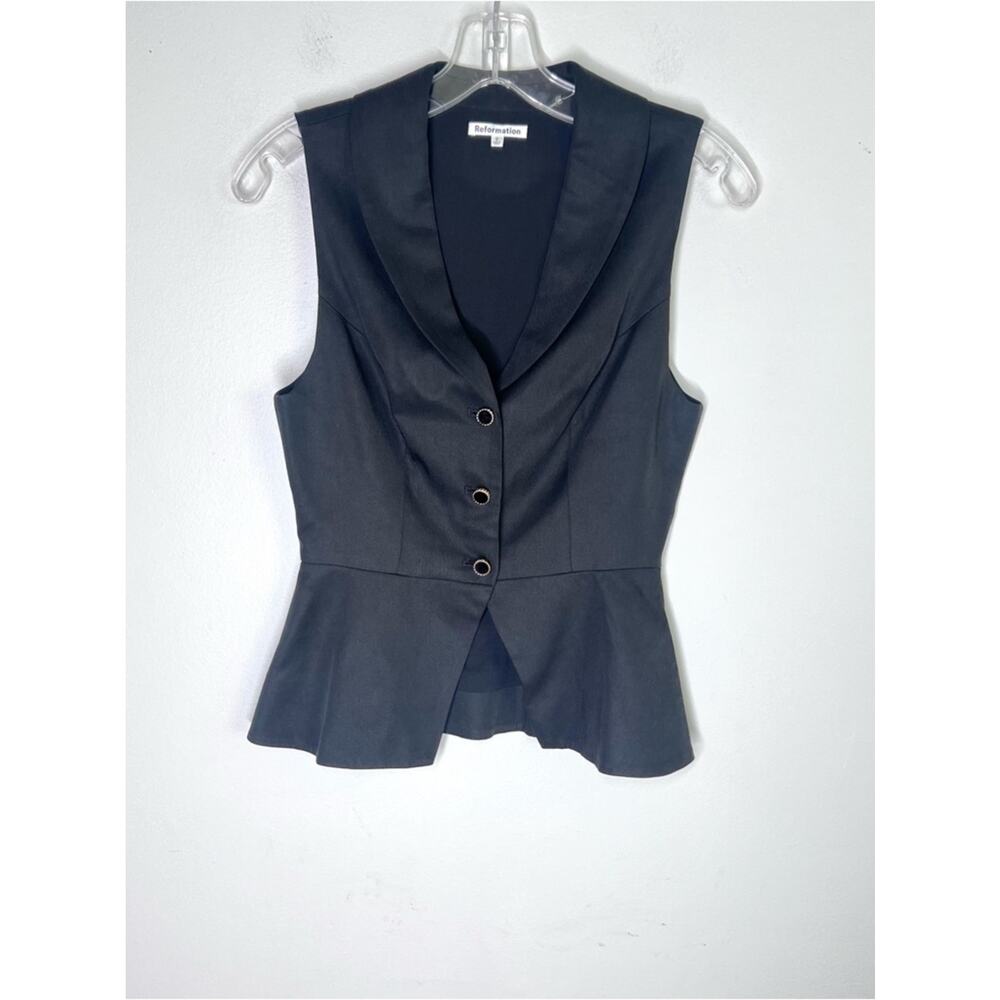 Reformation Oakley Peplum Vest Top in Black Sz 0 - Picture 2 of 7